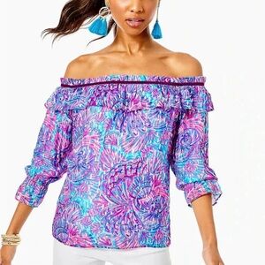 EUC Lilly Pulitzer Cee Cee Off The Shoulder Top Shelleidoscope Print